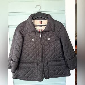 Burberry black quilted jacket a line zip fall winter preppy timeless old money